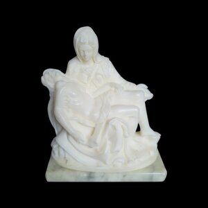 The Pieta Alabaster and Marble Base Carving  NWOT